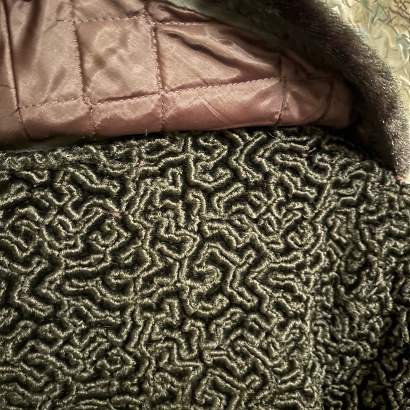 1950’s curly lambs wool jacket w fur collar Black Vintage - Picture 8 of 8